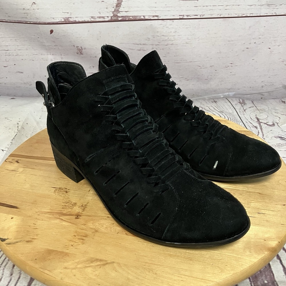 Sam Edelman Pierson Ankle Bootie Size 9 Black Suede Woven Cutout Studded Strap